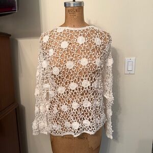 Vintage Kroshetta White Handmade Crochet Knit Sweater